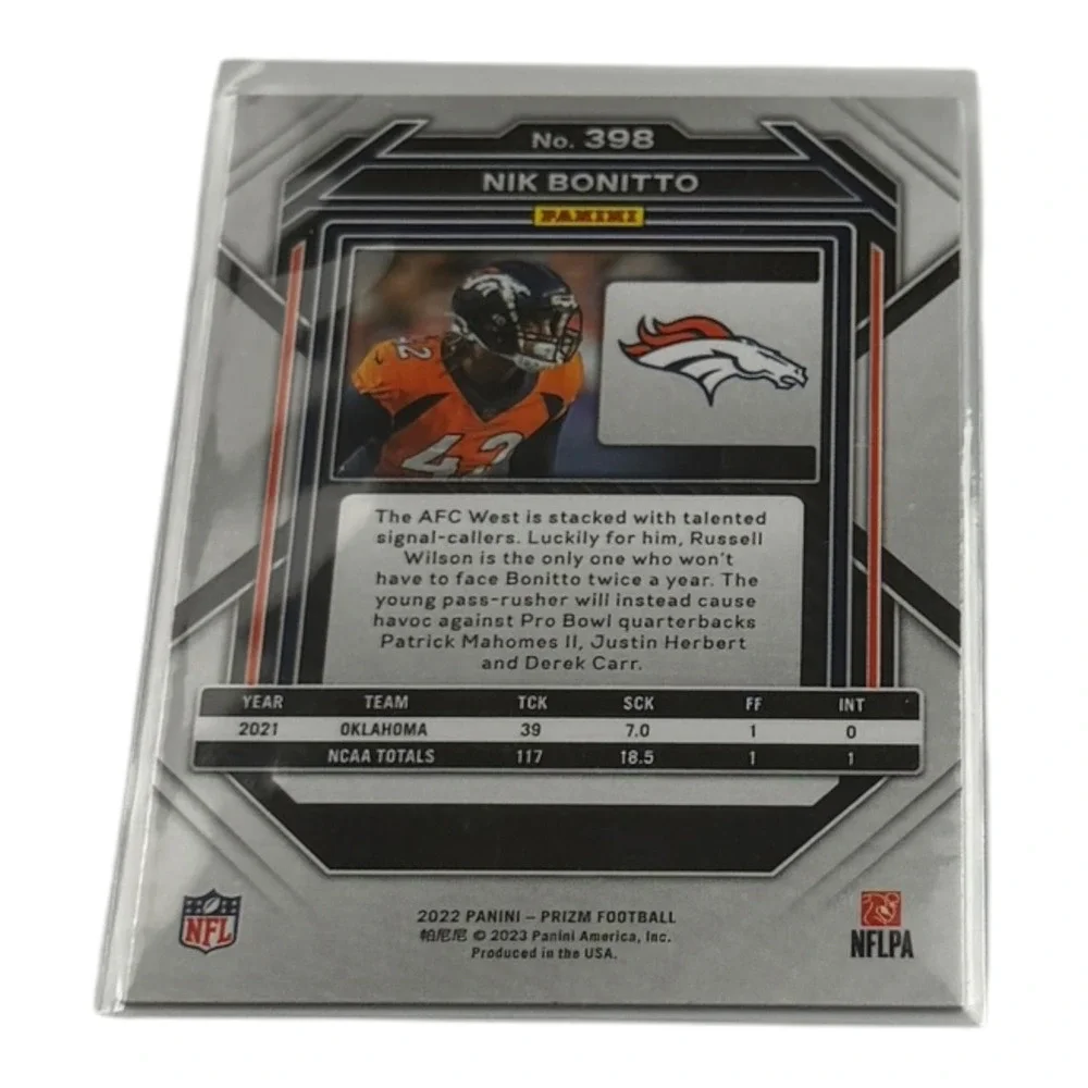 2022 Panini Prizm Nik Bonitto Silver Prizm Rookie Card RC 398 Denver Broncos NFL